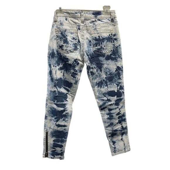 Hang Ten Women's Tie-Dye Skinny Jeans Distressed Embellished With Zippers Size 7 - Picture 6 of 7